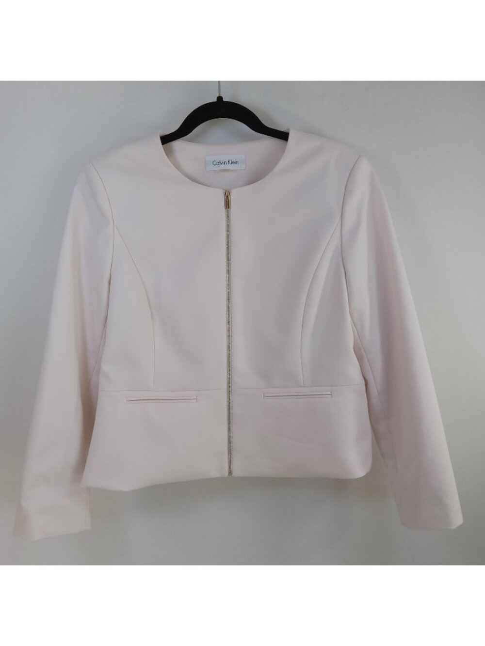 Calvin Klein Women's Blush Pink Full Zip Peplum Blazer Jacket Size 12 Lined